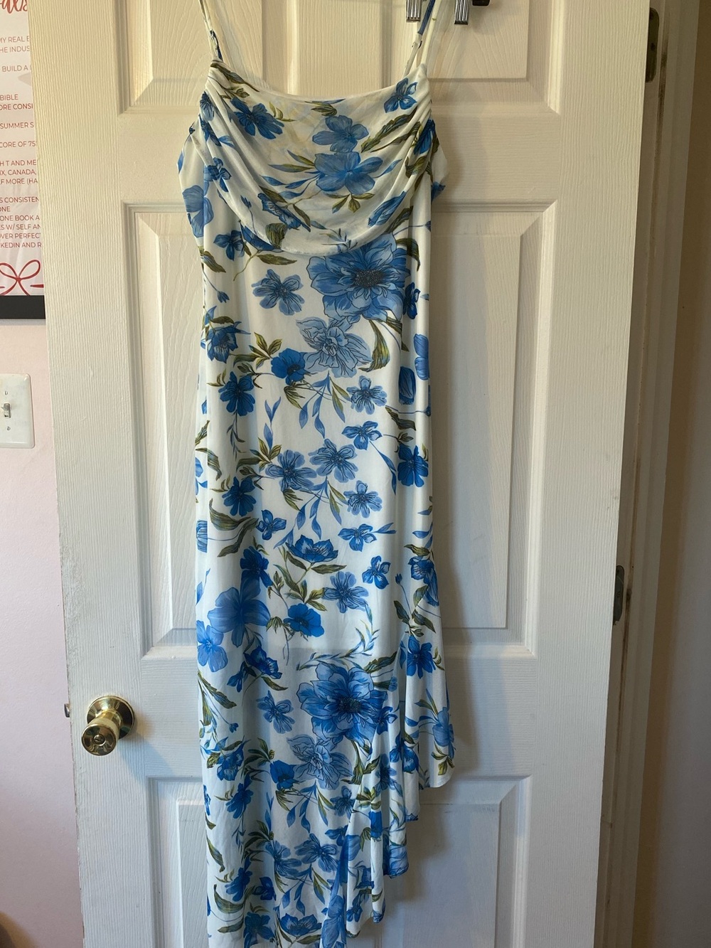 No Comment Blue Floral Slip Midi Dress Size XL Satin Cowl Neck Summer